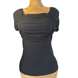 Worthington Black Ruched Blouse, stretch jersey, fitted, business-casual-party L